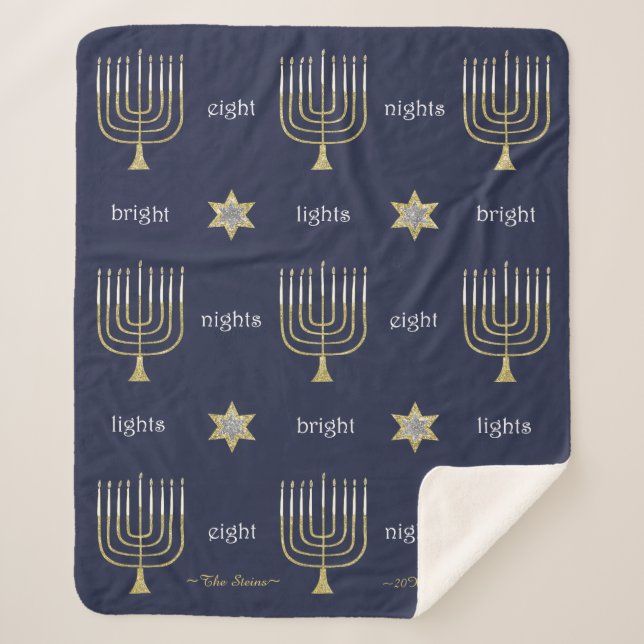 Elegant Menorahs Sherpa Hanukkah Blanket/Mittel Sherpadecke (Vorderseite)