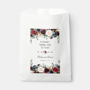 Elegant Merlot Navy Blue Floral Wedding DANK Geschenktütchen