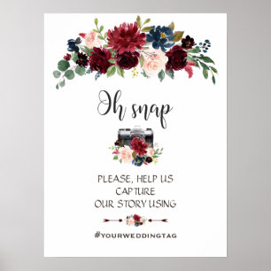 Elegant Merlot Navy Floral Oh Snap Instagram Zeich Poster