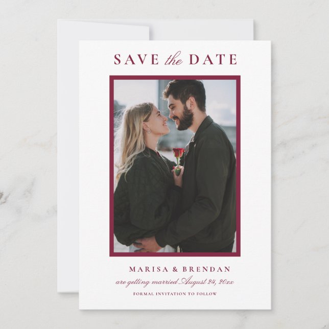 Elegant Merlot Red Wedding Foto Save The Date (Vorderseite)