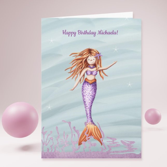 Elegant Mermaid Personalisiert Name Birthday Karte (Elegant Mermaid Personalized Name Birthday Card)