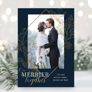 Elegant Merrier Together Newlywed Christmas Foto Feiertagskarte
