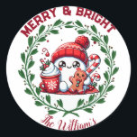 Elegant Merry and Bright Christmas Runder Aufkleber<br><div class="desc">Fügen Sie mit unserem eleganten,  fröhlichen und hellen Weihnachtssticker eine festliche Touch zu Ihren Geschenken,  Karten oder Urlaubstexten hinzu! ✨ 🎄 mit einem raffinierten Design und zeitloser Schrift bringt dieser Aufkleber Charme und Eleganz in Ihre Weihnachtsfeiern. Ideal zum Versiegeln von Umschlägen oder Dekorationsverpackungen! 🎁</div>