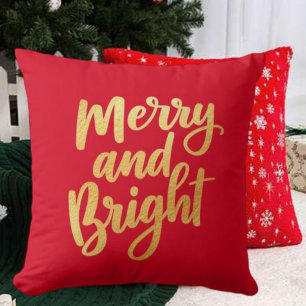 Elegant Merry and Bright - Gold Script Holiday Kissen