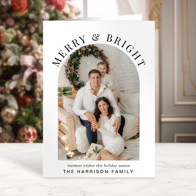 Elegant Merry Bright Arch Foto Weihnachten Karte (Share the love and warmth of the holiday season with this personalized photo Christmas card)