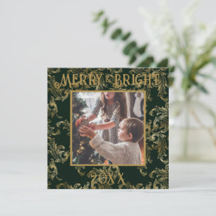 Elegant Merry & Bright Foto Grün Vintage Feiertagskarte