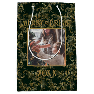 Elegant Merry & Bright Foto Grün Vintage Mittlere Geschenktüte