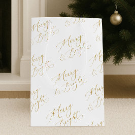 Elegant Merry & Bright Gold Schriftzug Weihnachten Mittlere Geschenktüte