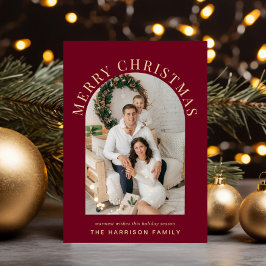 Elegant Merry Christmas Arch Foto Burgundy Feiertagskarte