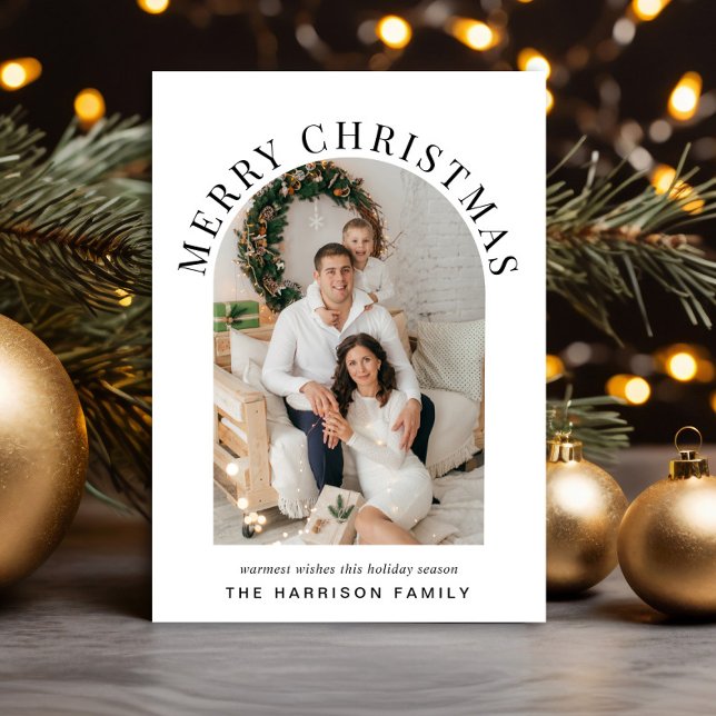 Elegant Merry Christmas Arch Foto Feiertagskarte (Share the love and warmth of the season with an elegant arch photo Christmas card)