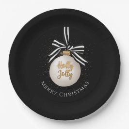 Elegant Merry Christmas Bauble Black Pappteller