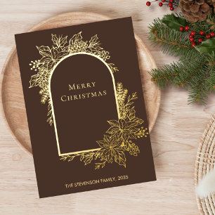 Elegant Merry Christmas Brown Gold Folien Feiertagskarte