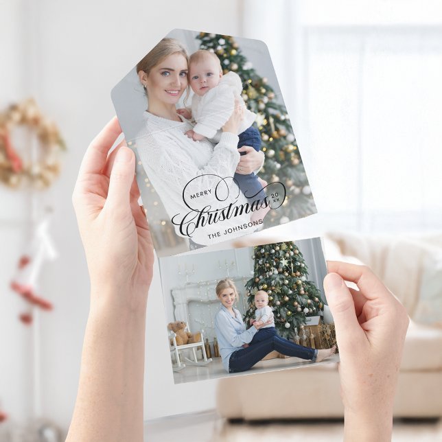 Elegant Merry Christmas Calligraphy 1-Foto All In One Einladung (Von Creator hochgeladen)