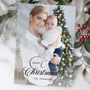 Elegant Merry Christmas Calligraphy 1-Foto Feiertagskarte