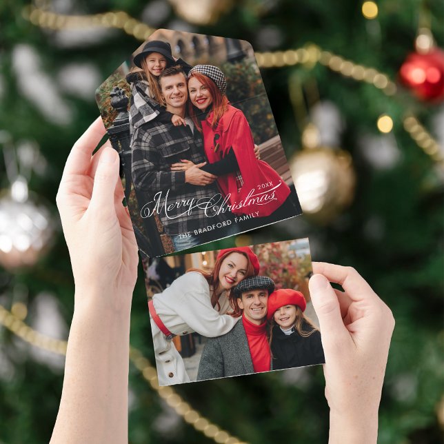Elegant Merry Christmas Calligraphy 1-Photo All In One Einladung (Von Creator hochgeladen)