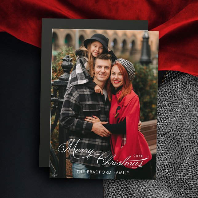 Elegant Merry Christmas Calligraphy 1-Photo Magnetkarte (Von Creator hochgeladen)