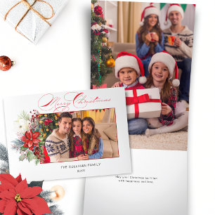 Elegant Merry Christmas Calligraphy Floral Foto Dreifach Gefaltete Urlaubskarte