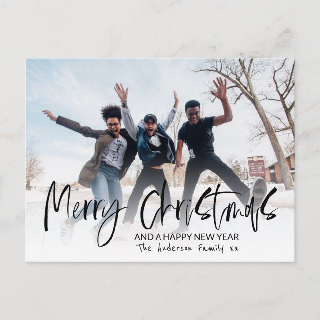 Elegant Merry Christmas Calligraphy Foto Holiday Postkarte (Vorderseite)