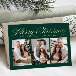 Elegant Merry Christmas Calligraphy Green 3 Foto Folien Feiertagskarte