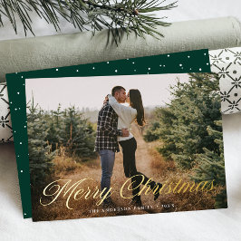 Elegant Merry Christmas Calligraphy Green Foto Folien Feiertagskarte