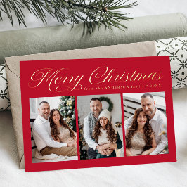 Elegant Merry Christmas Calligraphy Red 3 Foto Folien Feiertagskarte
