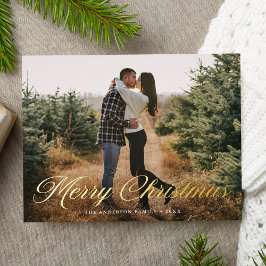 Elegant Merry Christmas Calligraphy Script Foto Folien Feiertagspostkarte