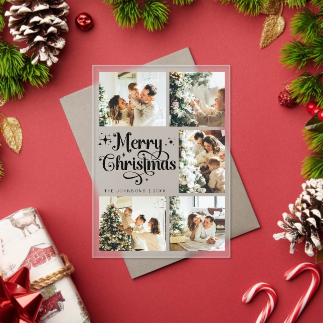 Elegant Merry Christmas Card Family Photo Collage Acryleinladungen (Insitu (Feiertag))