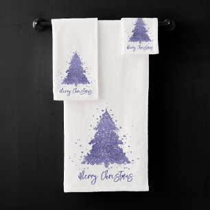 Elegant Merry Christmas   Charmanter Lila Baum Badhandtuch Set