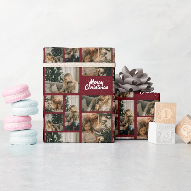 Elegant Merry Christmas Collage Red Geschenkpapier (Babyparty)