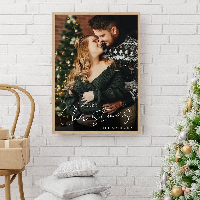 Elegant Merry Christmas Couple Foto Keepake Poster (Von Creator hochgeladen)