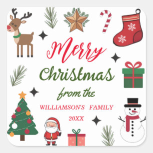 Elegant Merry Christmas Custom Familienname Quadratischer Aufkleber
