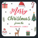 Elegant Merry Christmas Custom Familienname Quadratischer Aufkleber<br><div class="desc">Machen Sie Ihre Weihnachtsfeiern in diesem Jahr mit einem personalisierten Aufkleber, der den Geist der Saison einfängt, besonders. Dieser quadratische Aufkleber ist mit einem festlichen "Frohen Weihnachten"-Design gepaart mit dem Namen Ihrer Familie ausgestattet und schafft eine herzliche und einzigartige Dekoration, die auf Karten, Geschenken, Paketen und vielem mehr verwendet werden...</div>