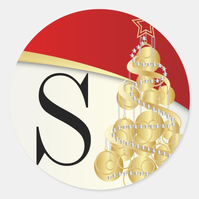 Elegant Merry Christmas | DIY Monogram Runder Aufkleber (Vorderseite)