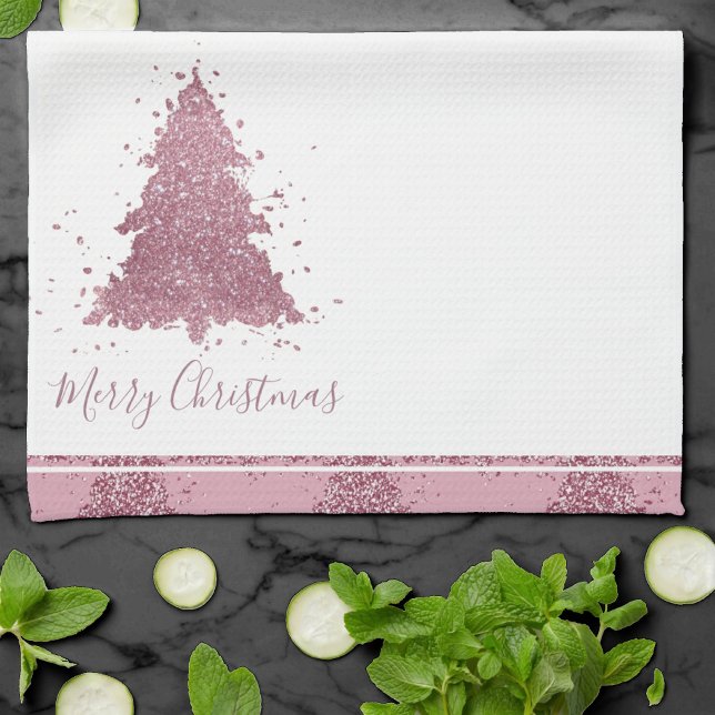 Elegant Merry Christmas | Dusty Mauve Pink Tree Geschirrtuch (Von Creator hochgeladen)