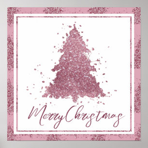 Elegant Merry Christmas Dusty Mauve Pink Tree Poster