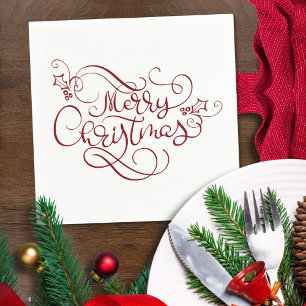 Elegant Merry Christmas Extravagantes Script Serviette