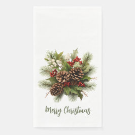 Elegant Merry Christmas Garland Paper Guest Towels Serviette