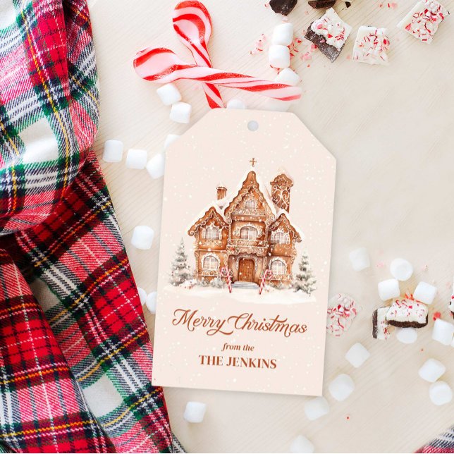 Elegant Merry Christmas Gingerbread House Geschenkanhänger (Merry Christmas Personalized Gift Tag)