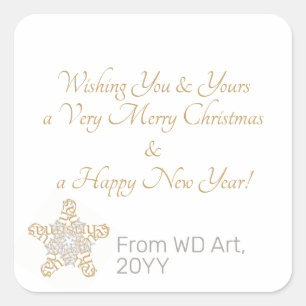 Elegant Merry Christmas Gold, Silberkalligraphie Quadratischer Aufkleber