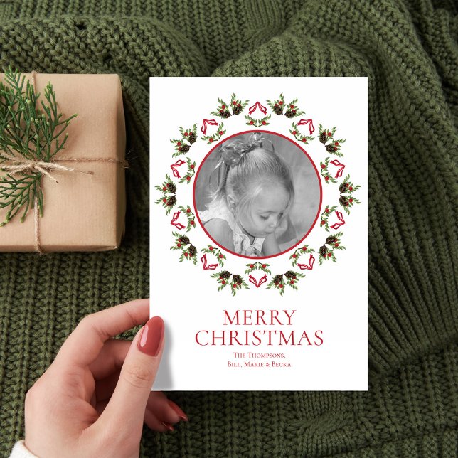 Elegant Merry Christmas Greenery Foto Feiertagskarte (Elegant Merry Christmas photo card template)