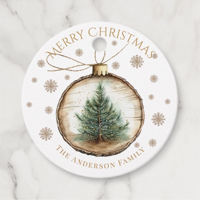 Elegant Merry Christmas Holiday Tree Geschenkanhänger (Vorderseite)