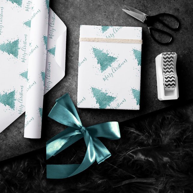 Elegant Merry Christmas | Luxe Aqua Mint Spritzer Geschenkpapier (Von Creator hochgeladen)