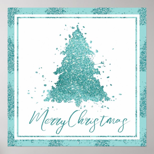 Elegant Merry Christmas | Luxe Aqua Mint Spritzer Poster (Vorne)