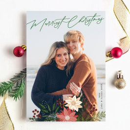 Elegant Merry Christmas Poinsettia Festivals Foto Feiertagskarte