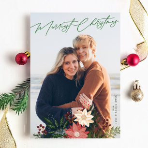 Elegant Merry Christmas Poinsettia Festivals Foto Feiertagskarte