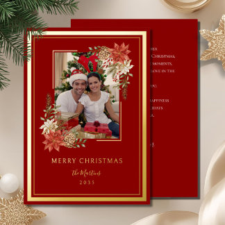 Elegant Merry Christmas Red and Gold Photo Folien Feiertagskarte