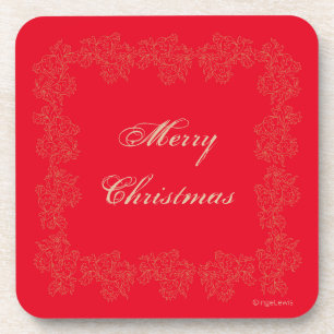Elegant Merry Christmas Red Gold Getränkeuntersetzer