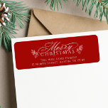 Elegant Merry Christmas Red Rücksendeadresse<br><div class="desc">Dieses Weihnachts-Rücksendelabel mit einem 'Frohen Weihnachtsskript' mit pinecone Zweigen. Für eine weiter gehende Anpassung dieses Designs klicken Sie bitte auf die Schaltfläche "DESIGN TOOL" oben!</div>