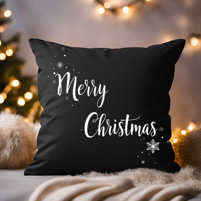 Elegant Merry Christmas Script Black Family Kissen (Von Creator hochgeladen)