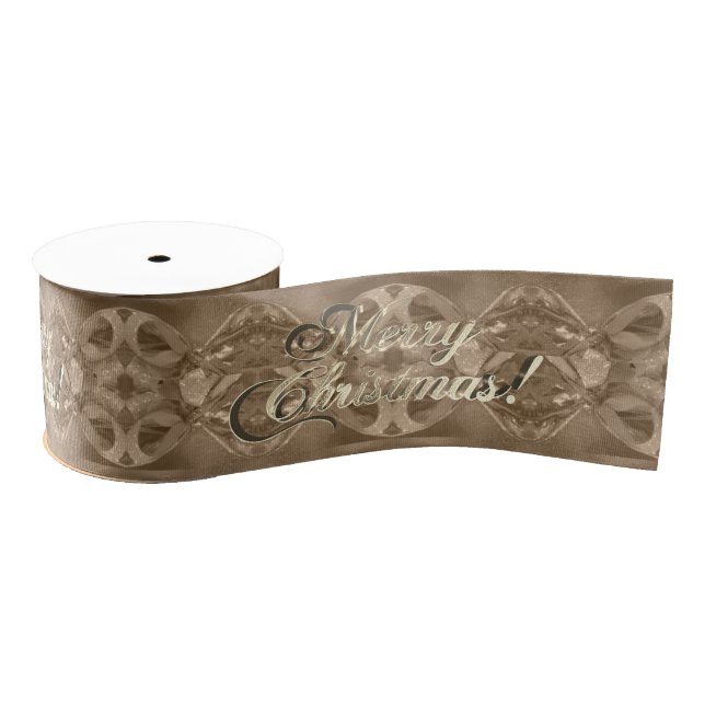 Elegant Merry Christmas Script Pattern Brown Ripsband (Spule)